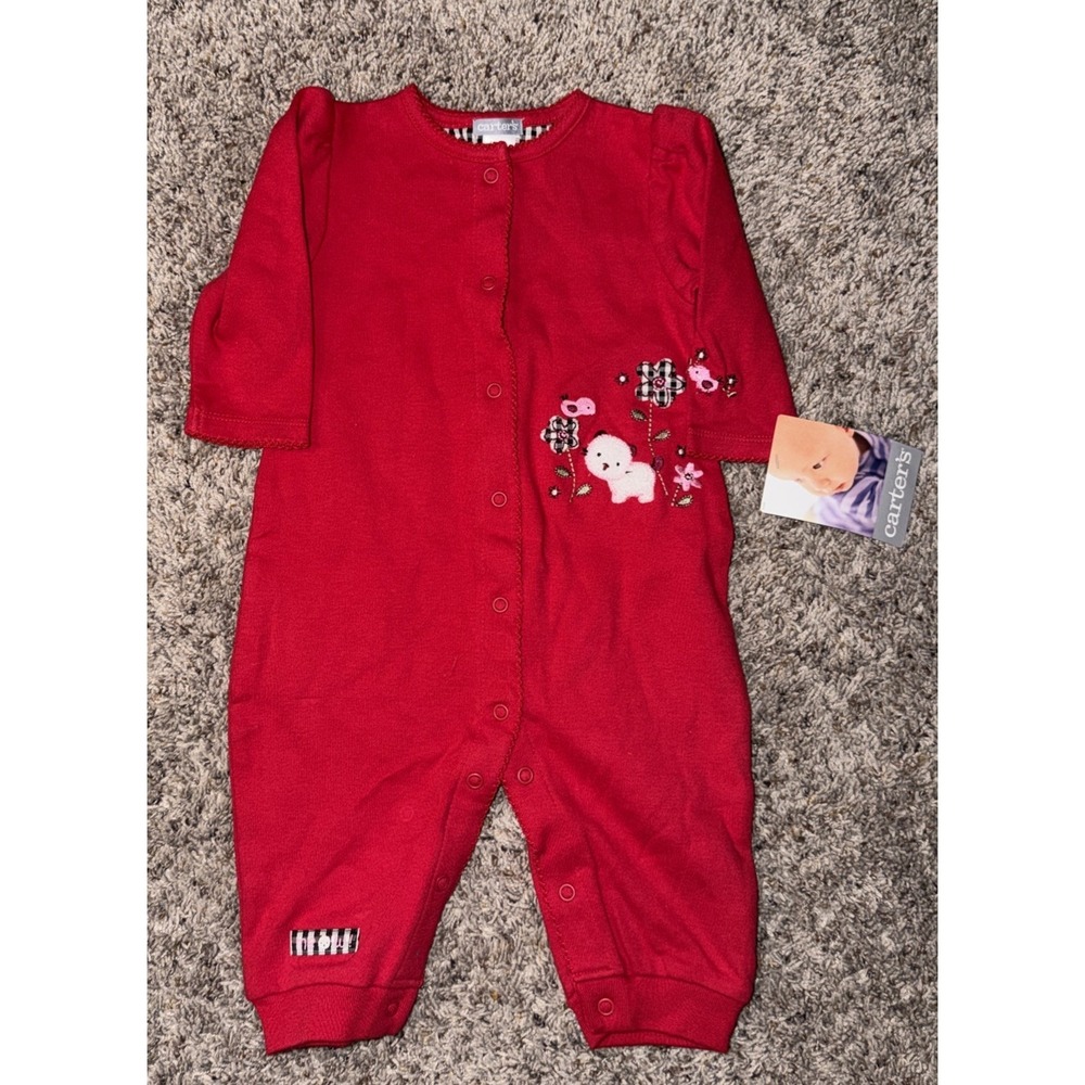 Carter's Infant Girl's 6M 6 Months Red Cotton Jumpsuit Romper Soft 1 Pc NWT